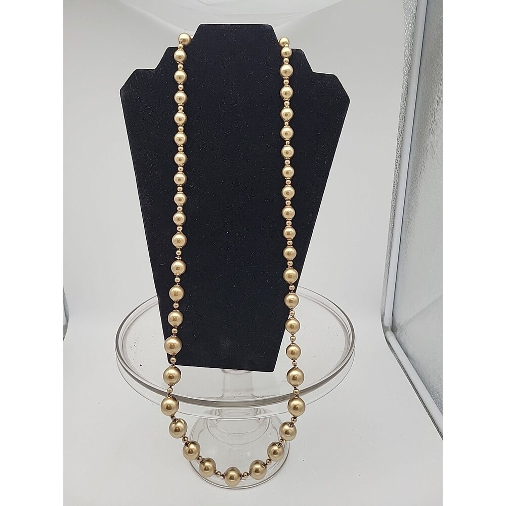 Long Monet Matte And Shiny Goldtone Vintage Necklace Graduated Round Bead 36"